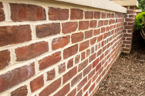 Close up of restored brick wall.
