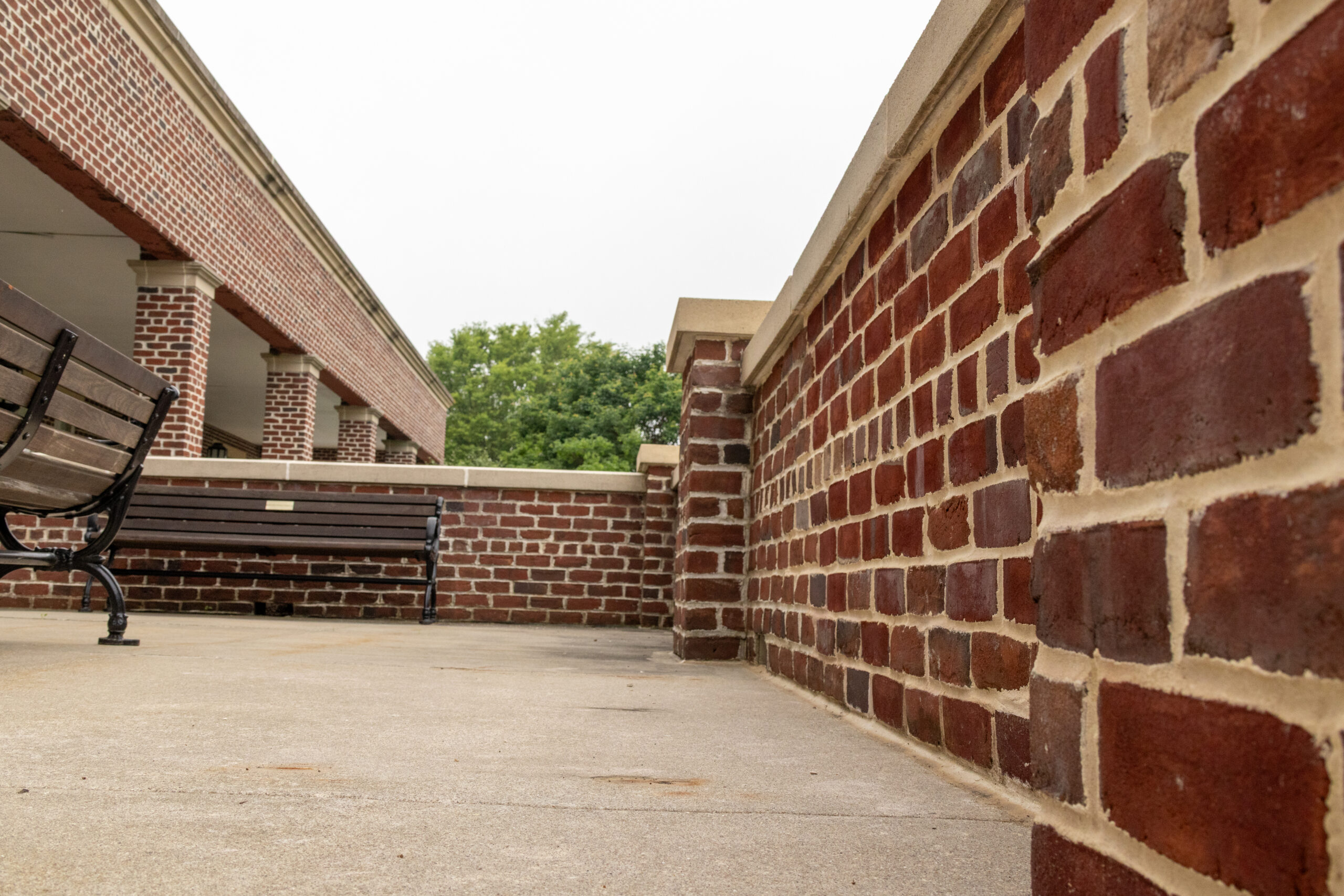 Restored brick wall from lower angle.