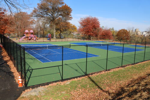 Newly restored tennis court in the park.