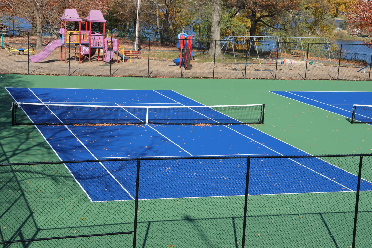 Aerial view of the newly restored tennis court.