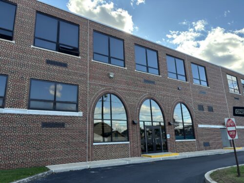 Exterior view of revitalized elementary school brick facade.