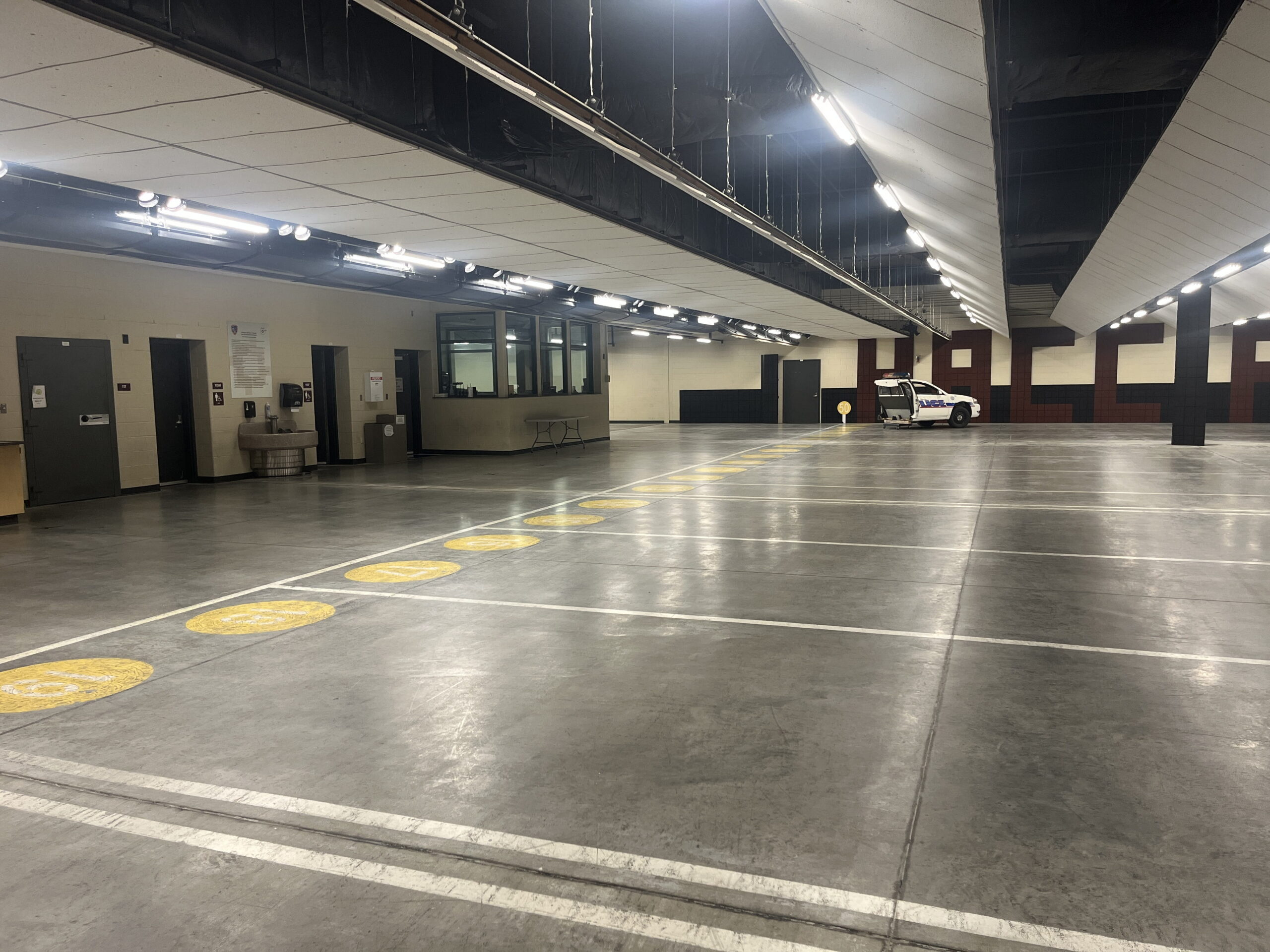 Large concrete surface in a local police facility.